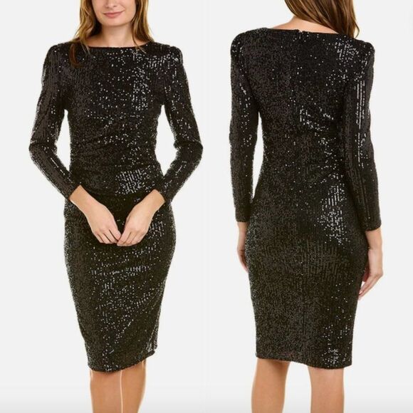 Nanette Lepore Sequined Midi Dress in Very Black - Picture 1 of 5